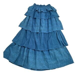 Misa Los Angeles XS Tiered Lagenlook Denim Skirt Indigo Blue Elastic Waist NWT